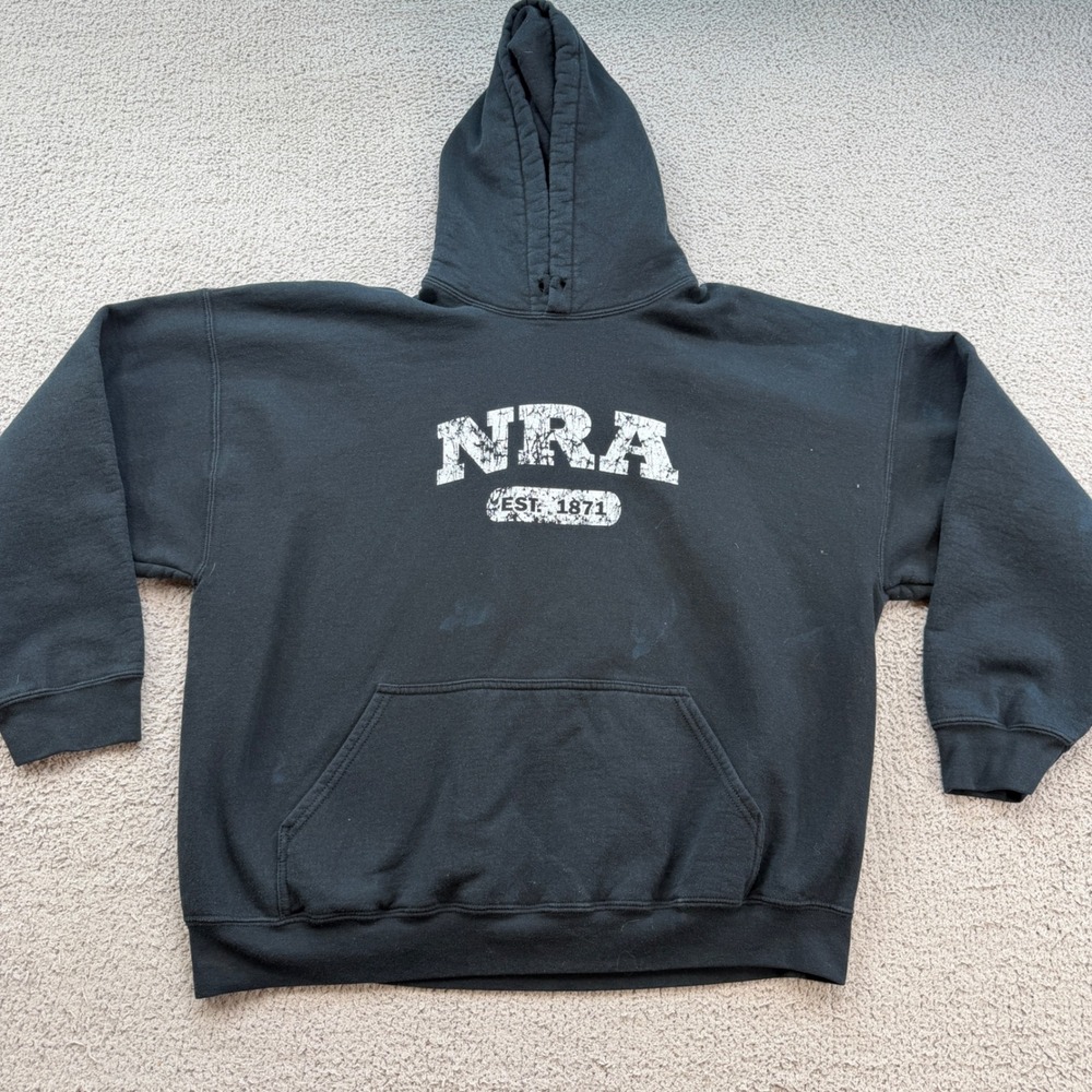 NRA Est 1871 National Riffle Association Distressed Hoodie Black Mens 2XL